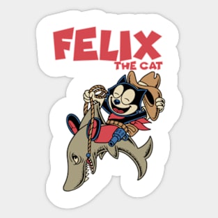 Felix The Cat - Cowboy Riding Shark Sticker